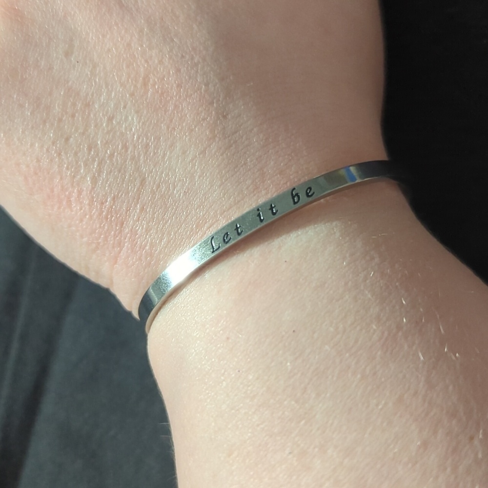Silver Tone Let it Be Engraved Cuff Bangle Statement Bracelet